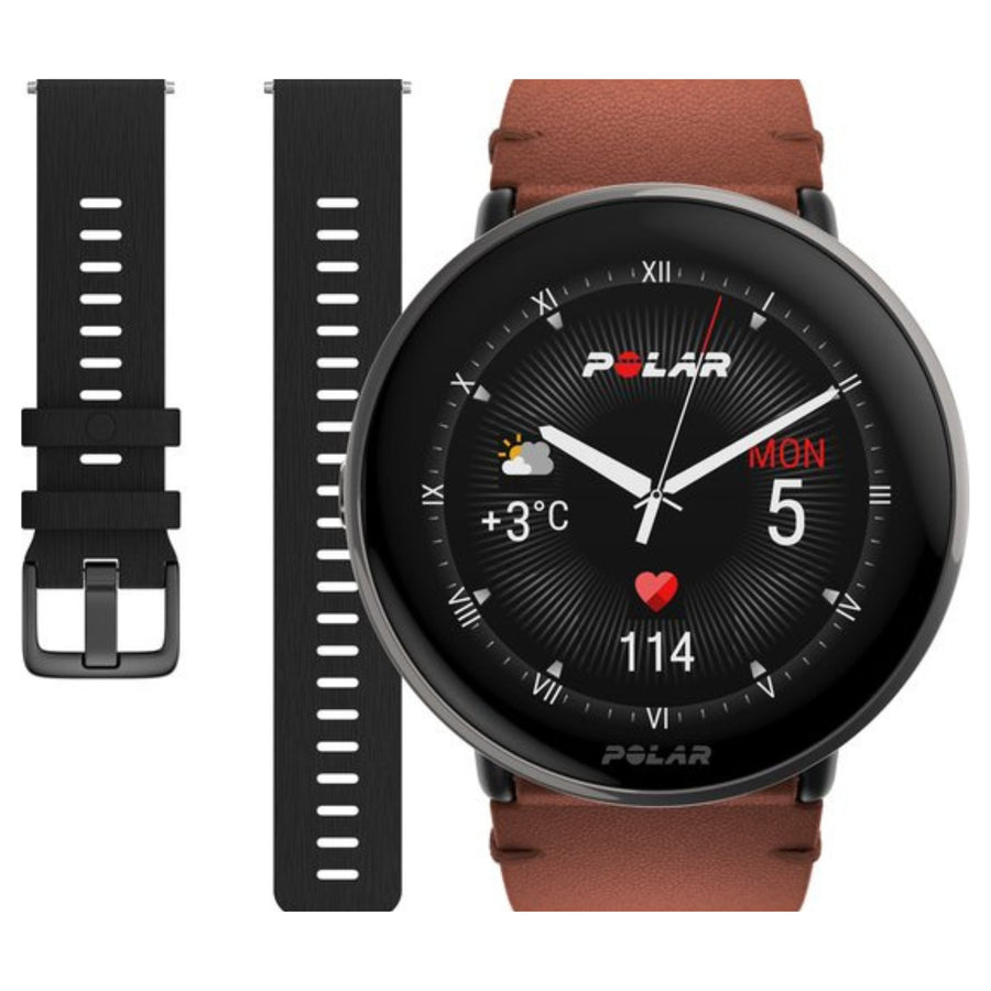 Polar Ignite 3 Titanium bruin met leren band - Premium Multisport Horloge S-L