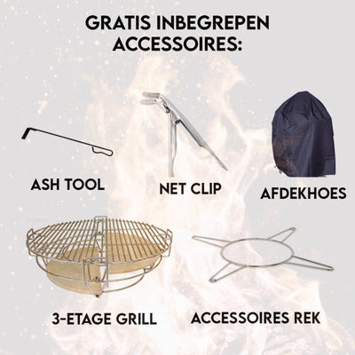 Kamado Barbecue XXL - Evolve Advanced 61 cm - inclusief accessoires - houten opzettafels