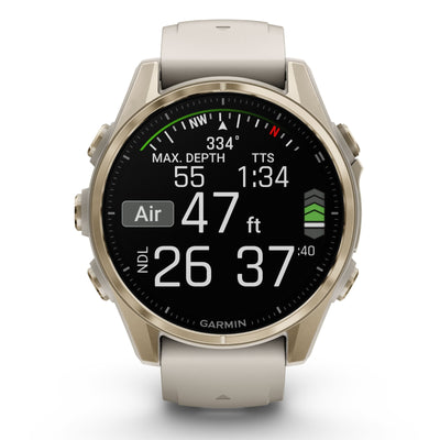 Garmin Fenix 8 Sapphire - 43 mm / AMOLED -  Soft Gold met Fog grey/dark sandstone siliconen band - Premium multisport horloge