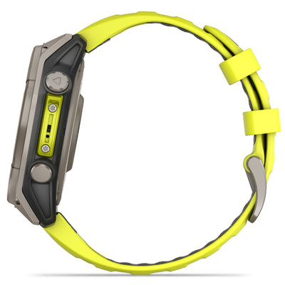 Garmin Fenix 8 Sapphire Solar - 47 mm & 51 mm - Titanium met Amp Yellow/graphite siliconen band - Premium multisport horloge