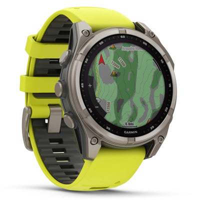 Garmin Fenix 8 Sapphire Solar - 47 mm & 51 mm - Titanium met Amp Yellow/graphite siliconen band - Premium multisport horloge