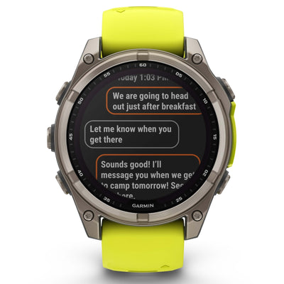 Garmin Fenix 8 Sapphire Solar - 47 mm & 51 mm - Titanium met Amp Yellow/graphite siliconen band - Premium multisport horloge