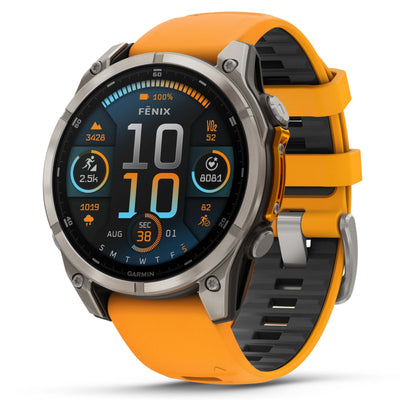 Garmin Fenix 8 Sapphire - 47 mm & 51 mm / AMOLED - Titanium met Spark orange siliconen band - Premium multisport horloge