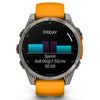 Garmin Fenix ​​​​8 Sapphire – 47 mm &amp; 51 mm / AMOLED – Titan mit Spark-orangefarbenem Silikonarmband – Premium-Multisportuhr