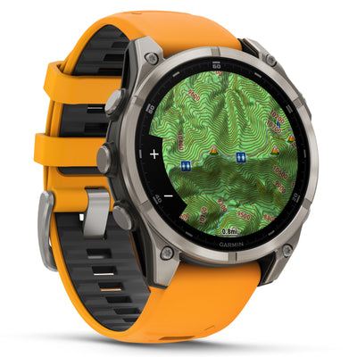 Garmin Fenix ​​​​8 Sapphire - 47 mm &amp; 51 mm / AMOLED - Titane avec bracelet en silicone orange Spark - Montre multisport premium