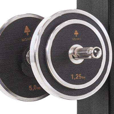 NOHRD Weight Plate Tower All Black - Set met Gungnir Dumbbells & Barbell - Zwart gebeist eikenhout