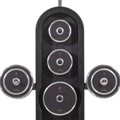 NOHRD Weight Plate Tower All Black - Set met Gungnir Dumbbells & Barbell - Zwart gebeist eikenhout