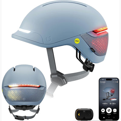 Unit 1 Faro Stingray (Gris Bleu / Large) - Casque de vélo intelligent avec MIPS et de nombreuses fonctionnalités uniques