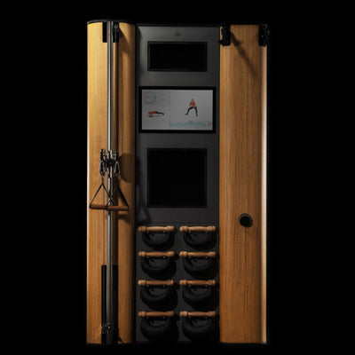 NOHRD Compact Wall Black – Trainingsstation mit interaktivem Touchscreen, SlimBeam, SkiErg und SwingBells – Eiche gebeizt