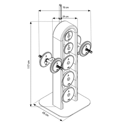 NOHRD Weight Plate Tower All Black - Set met Gungnir Dumbbells & Barbell - Zwart gebeist eikenhout