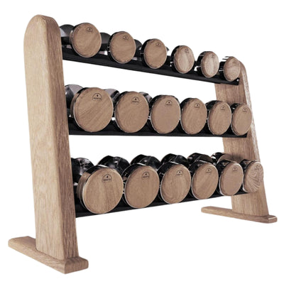 NOHRD Haltères Set Vintage Oak - Poids avec support de rangement - Chêne teinté