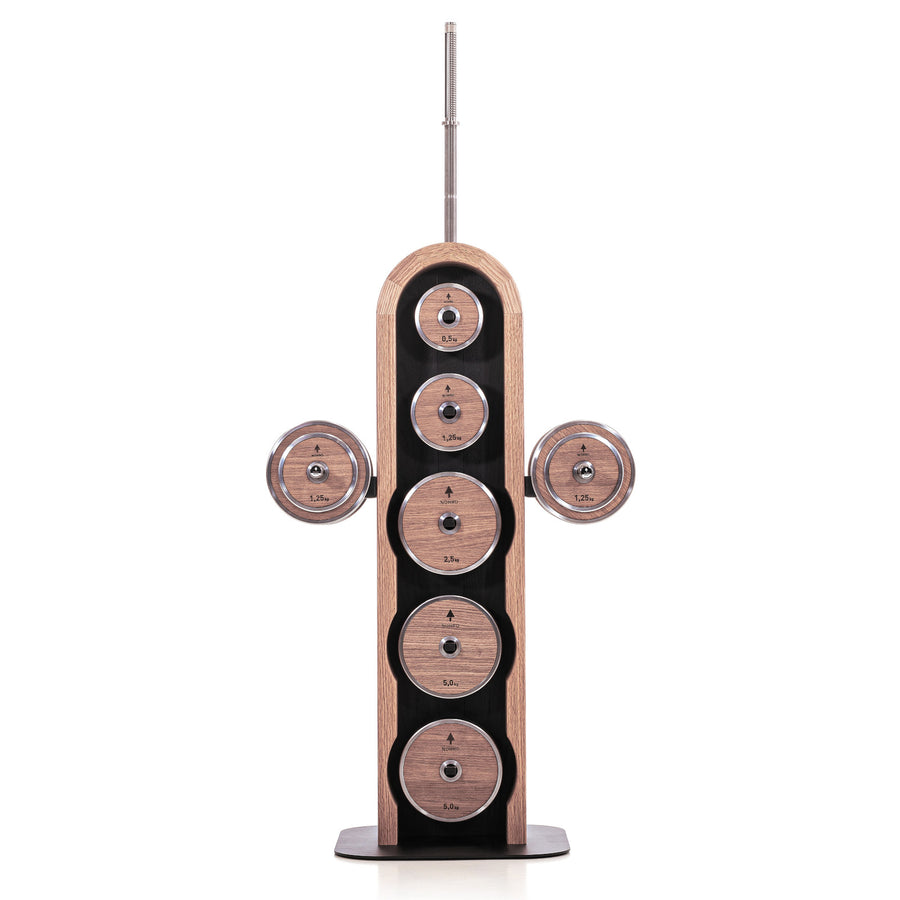 NOHRD Weight Plate Tower Vintage Eiken - Set met Gungnir Dumbbells & Barbell - Gebeist eikenhout