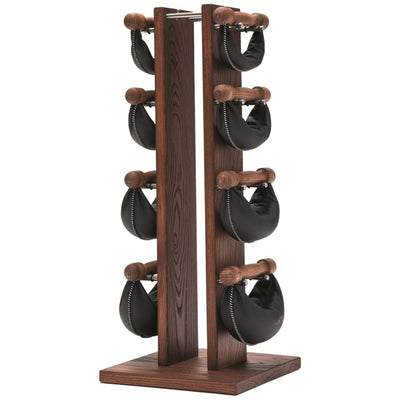 NOHRD SwingBell Tower Set Club – Kettlebells mit Aufbewahrungsständer – Eiche gebeizt und Leder