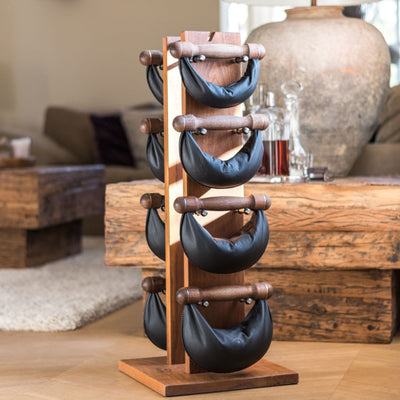 NOHRD SwingBell Tower Set Oak – Kettlebells mit Aufbewahrungsständer – Eichenholz und Leder