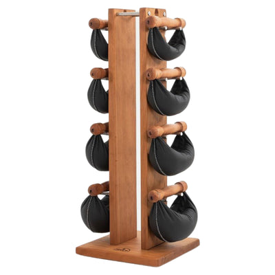 NOHRD SwingBell Tower Set Cherries – Kettlebells mit Aufbewahrungsständer – Kirschholz und Leder