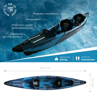 Kayak gonflable avec accessoires - WattSUP Torpedo - Extra robuste - 2 personnes